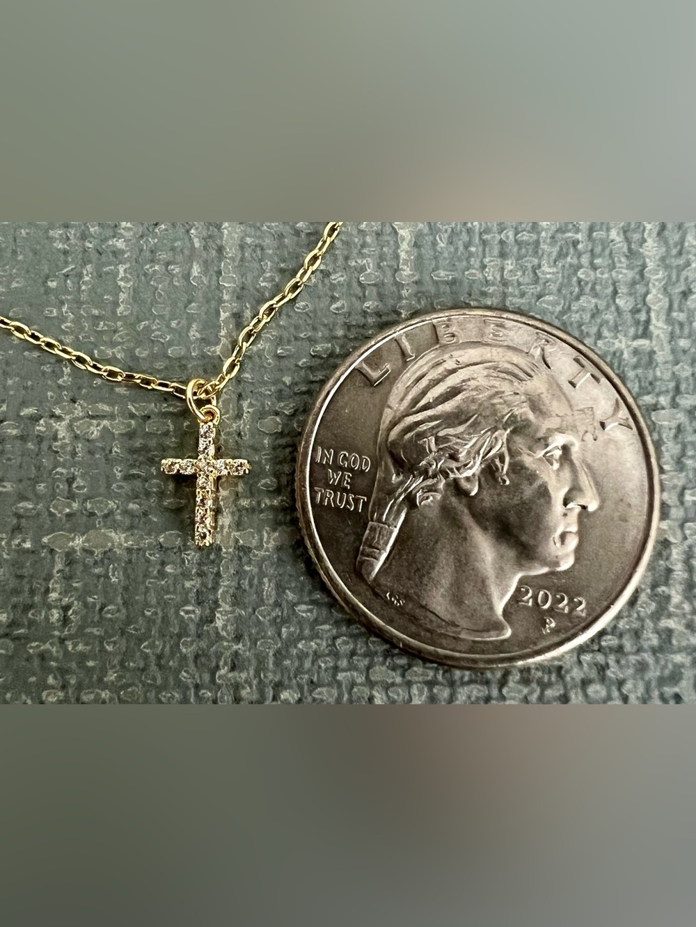 NEW TINY Crystal Gold Cross  Necklace